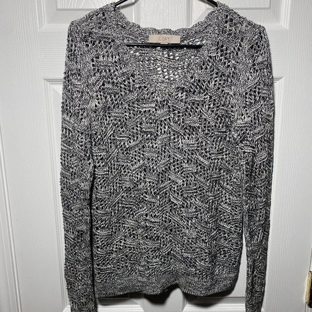 LOFT Perforated Sweater Black and White Size Small